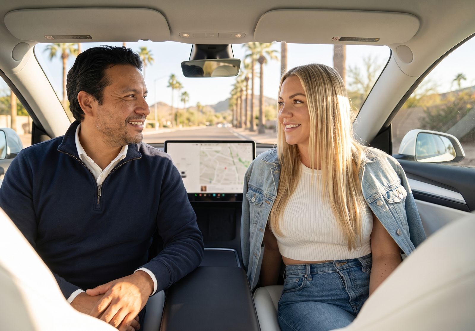 Mark Ellis and Veronica in a Tesla
